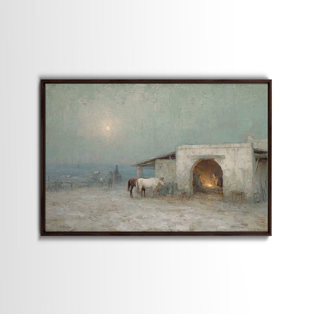 Pastoral Bethlehem Night – Framed Canvas Print – Christian Art Canvas – Christian Wall Art – Jesus Painting – Christmas Art Prints – Christ