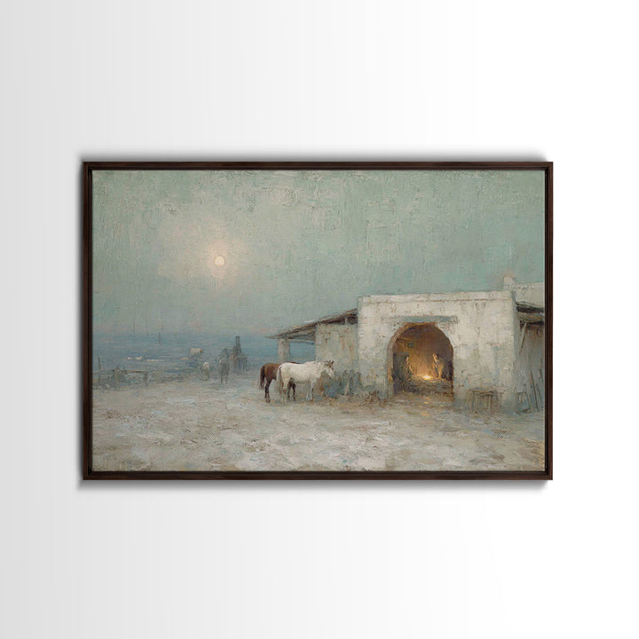 Pastoral Bethlehem Night – Framed Canvas Print – Christian Art Canvas – Christian Wall Art – Jesus Painting – Christmas Art Prints – Christ