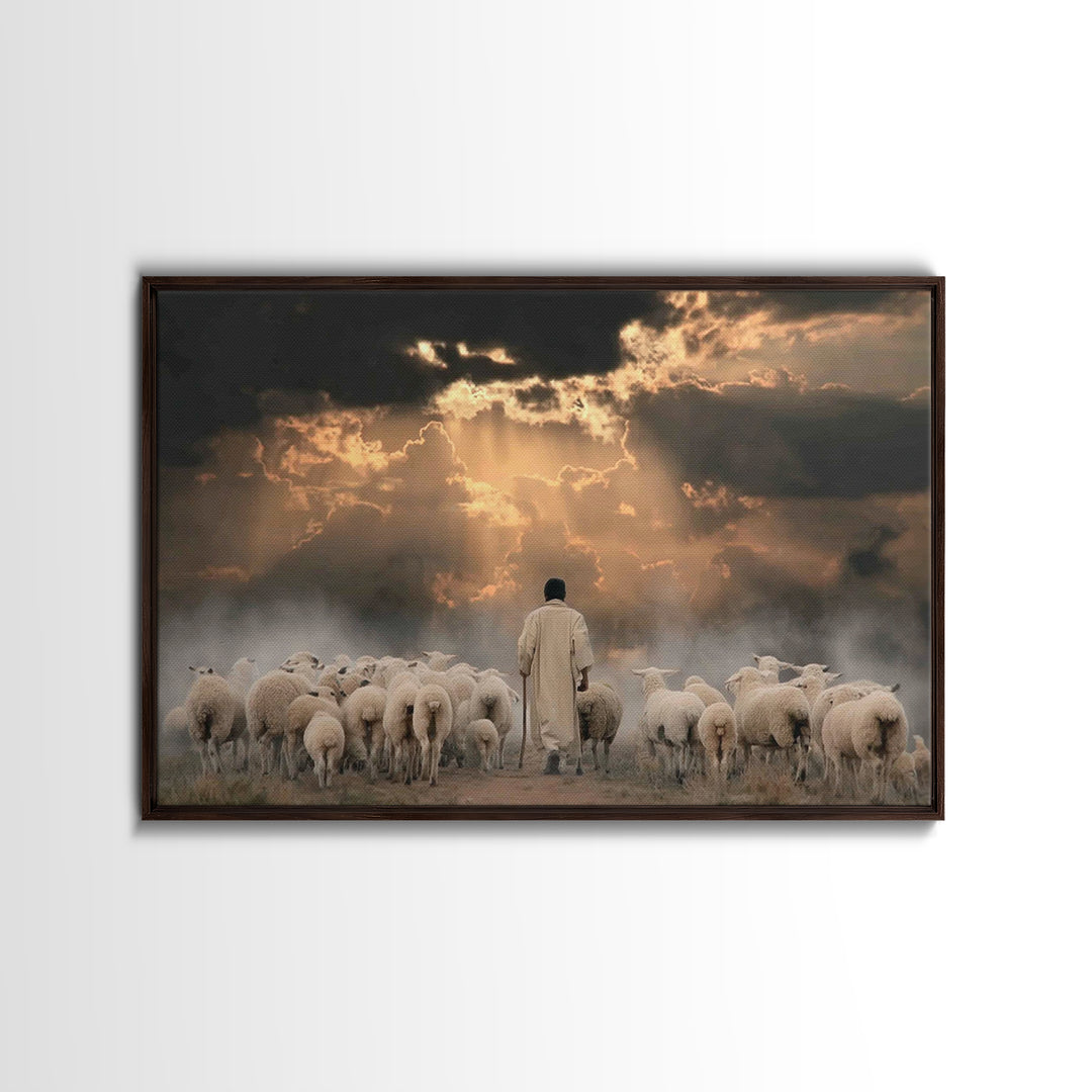 Shepherd’s Calling – Framed Canvas Print – Christian Wall Art – Jesus Painting – Christian Art Canvas – Christian Gift – Moody Christian Ar