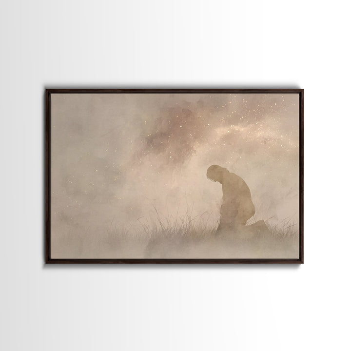Kneeling Grace – Framed Canvas Print – Christian Art Canvas – Christian Wall Art – Minimalist Christian Art – Christian Gift – Jesus Painti