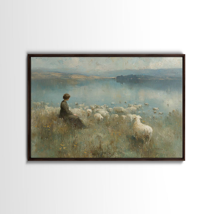 Lake Of Calm – Framed Canvas Print – Christian Wall Art – Christian Art Canvas – Christian Painting – Vintage Christian Art – Christian Gif