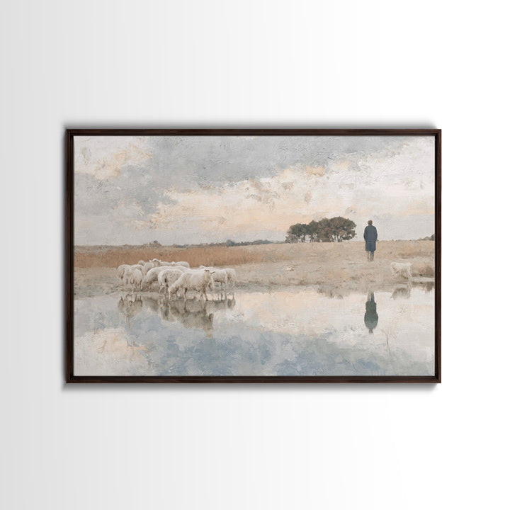 Silent Shepherd Path – Framed Canvas Print – Christian Wall Art – Christian Art Canvas – Jesus Painting – Pastoral Scenery – Christian Chri