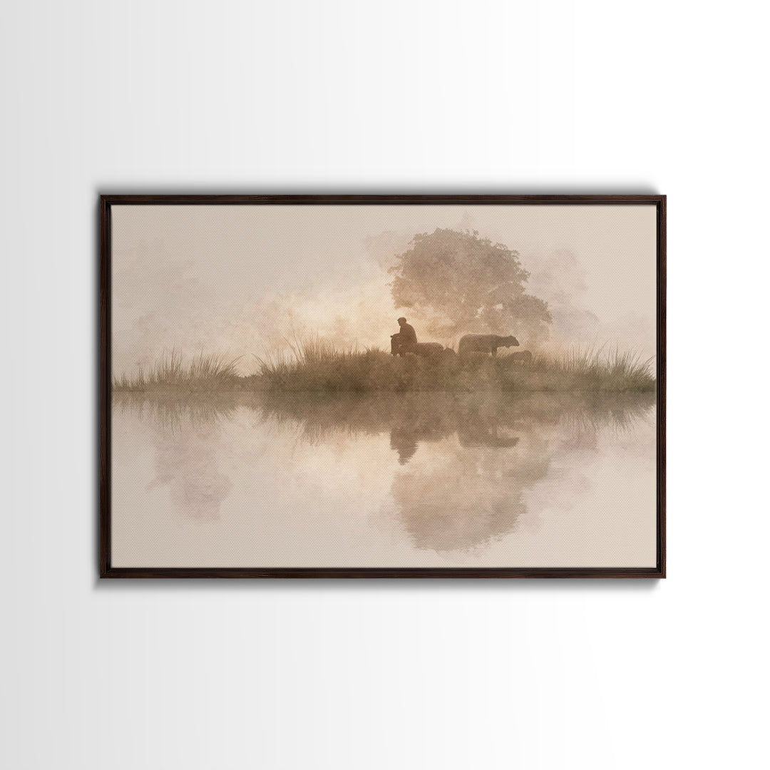 Morning Pasture Grace | Framed Canvas Print | Christian Art Canvas | Christian Christmas Art | Christian Wall Art | Jesus Painting | Subtle