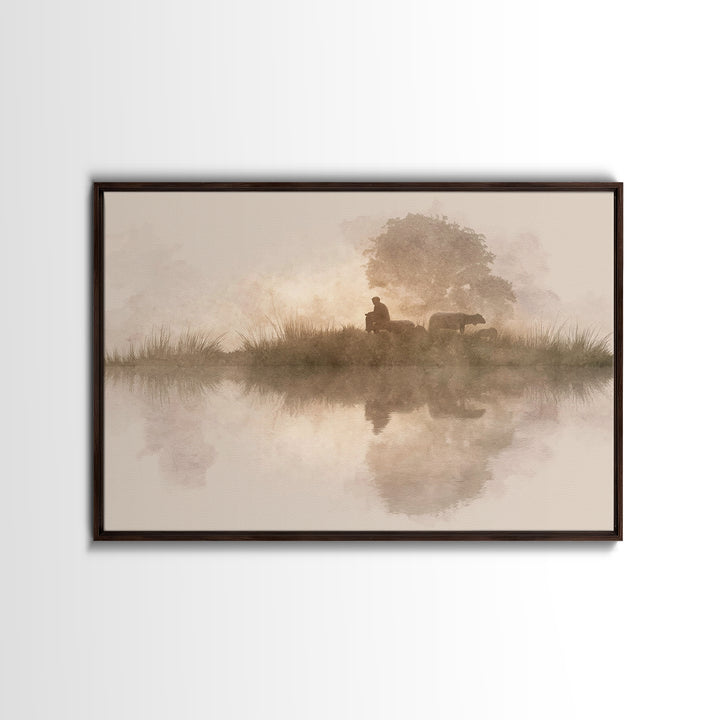 Morning Pasture Grace | Framed Canvas Print | Christian Art Canvas | Christian Christmas Art | Christian Wall Art | Jesus Painting | Subtle