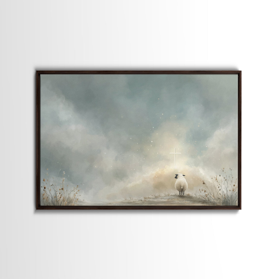 Starward Lamb Journey – Framed Canvas Print – Christian Wall Art – Christian Christmas Art – Christian Art Canvas – Jesus Painting – Modern