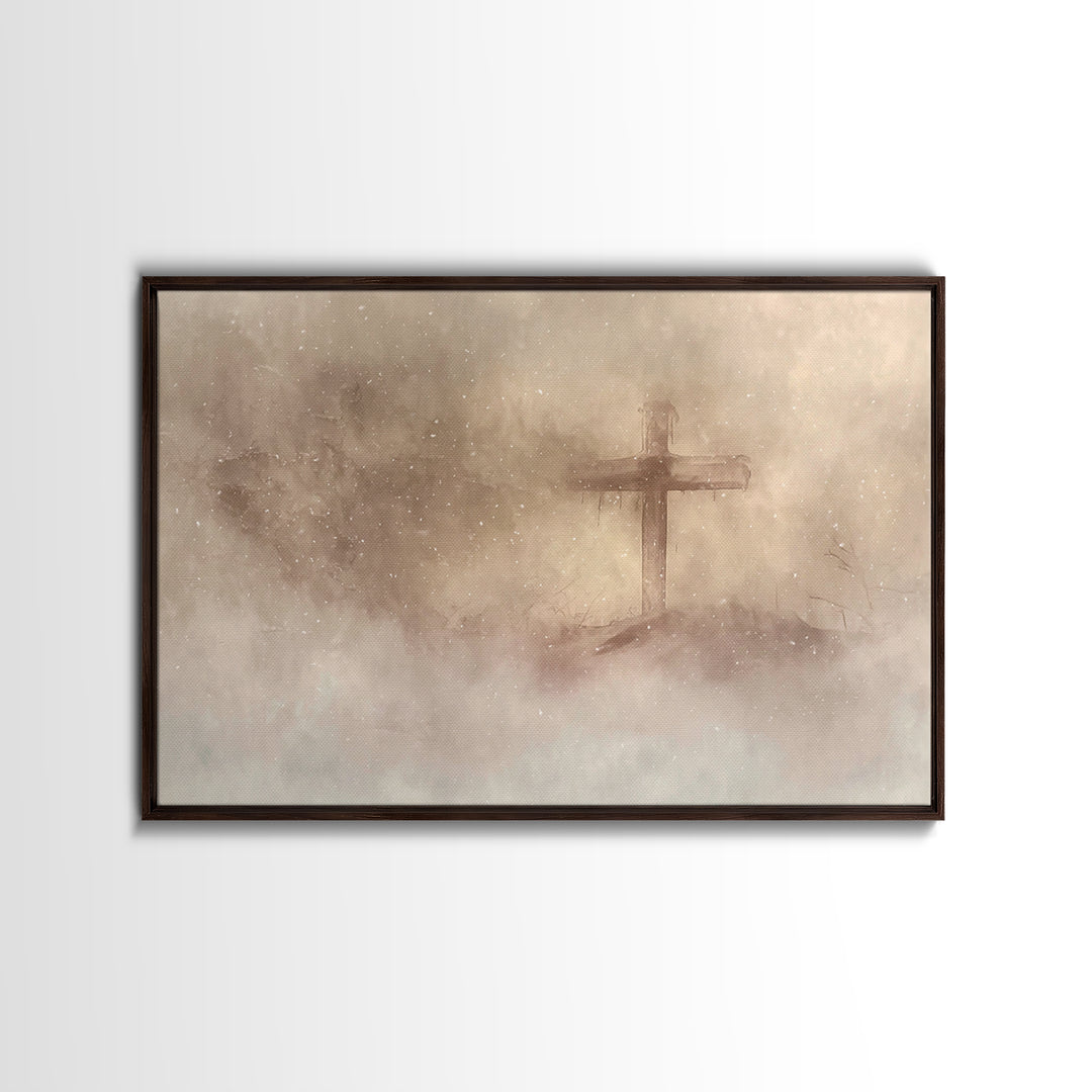 Silent Cross Snow – Framed Canvas Print – Christian Art Canvas – Christian Wall Art – Christian Christmas Art – Christian Gift Ideas – Subt