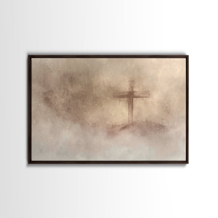 Silent Cross Snow – Framed Canvas Print – Christian Art Canvas – Christian Wall Art – Christian Christmas Art – Christian Gift Ideas – Subt