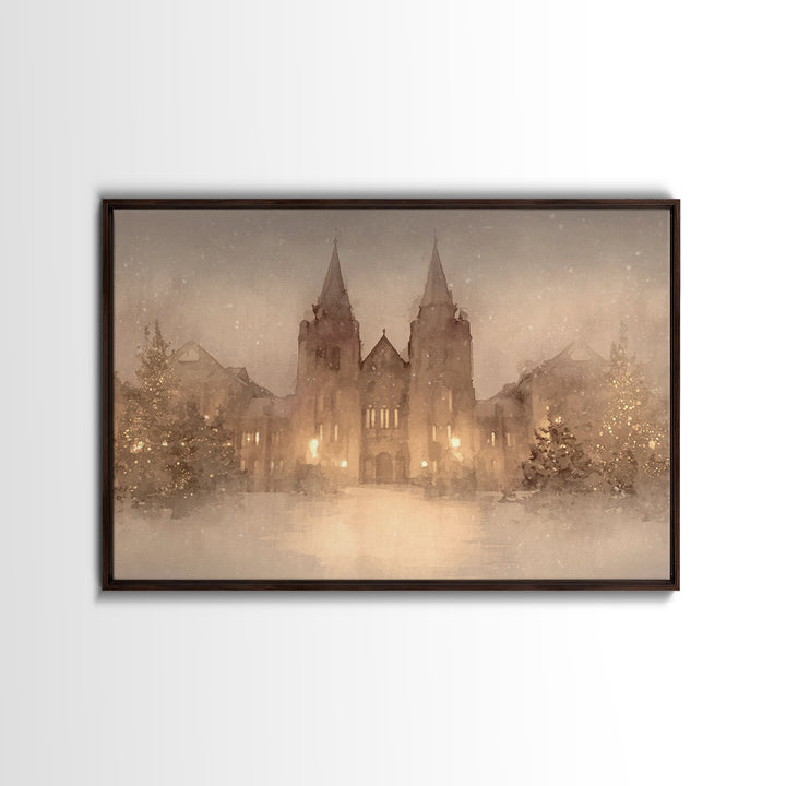 Cathedral Christmas Glow | Framed Canvas Print | Christmas Wall Art | Christian Christmas Art | Christian Art Canvas | Framed Christmas Art