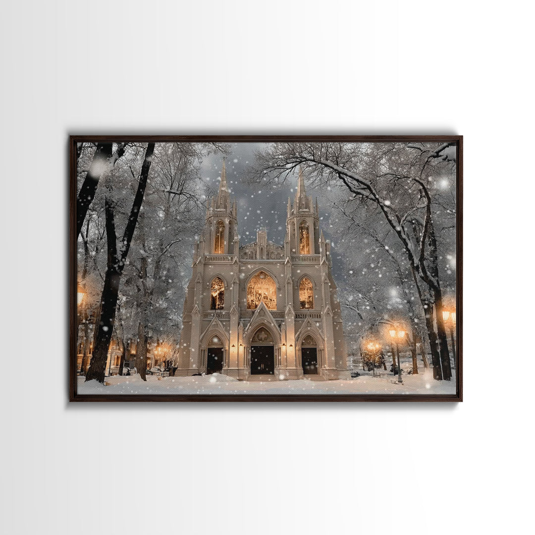 Winter Chapel Brilliance, Framed Canvas Print, Christian Christmas Art, Christmas Wall Art, Christian Art Canvas, Framed Christmas Art, Chr