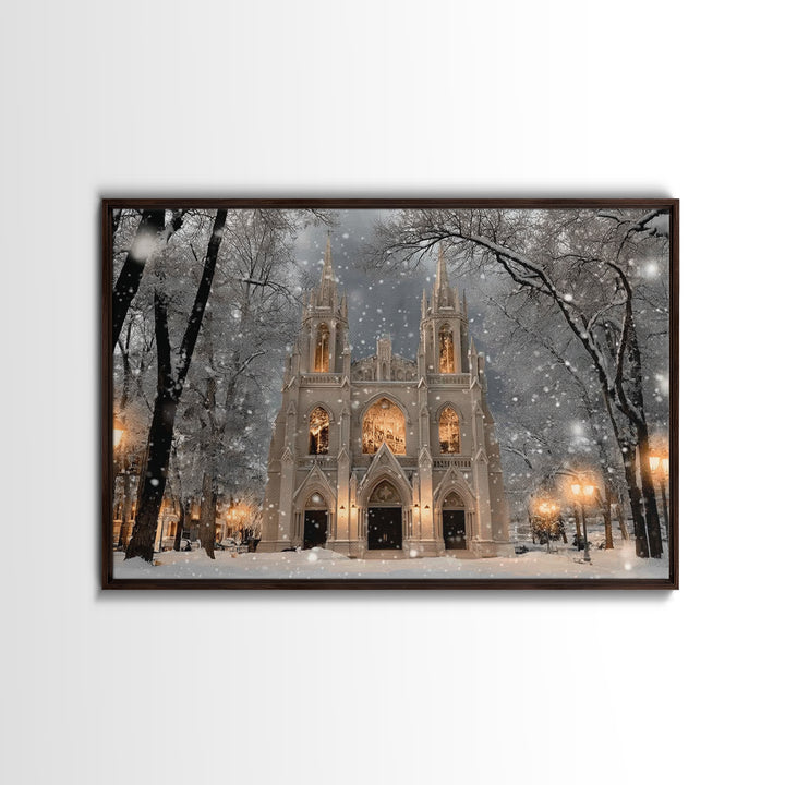 Winter Chapel Brilliance, Framed Canvas Print, Christian Christmas Art, Christmas Wall Art, Christian Art Canvas, Framed Christmas Art, Chr