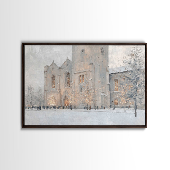 Evening Mass Arrival – Framed Canvas Print – Christmas Wall Art – Christian Art Canvas – Christian Christmas Art – Framed Christmas Art – C