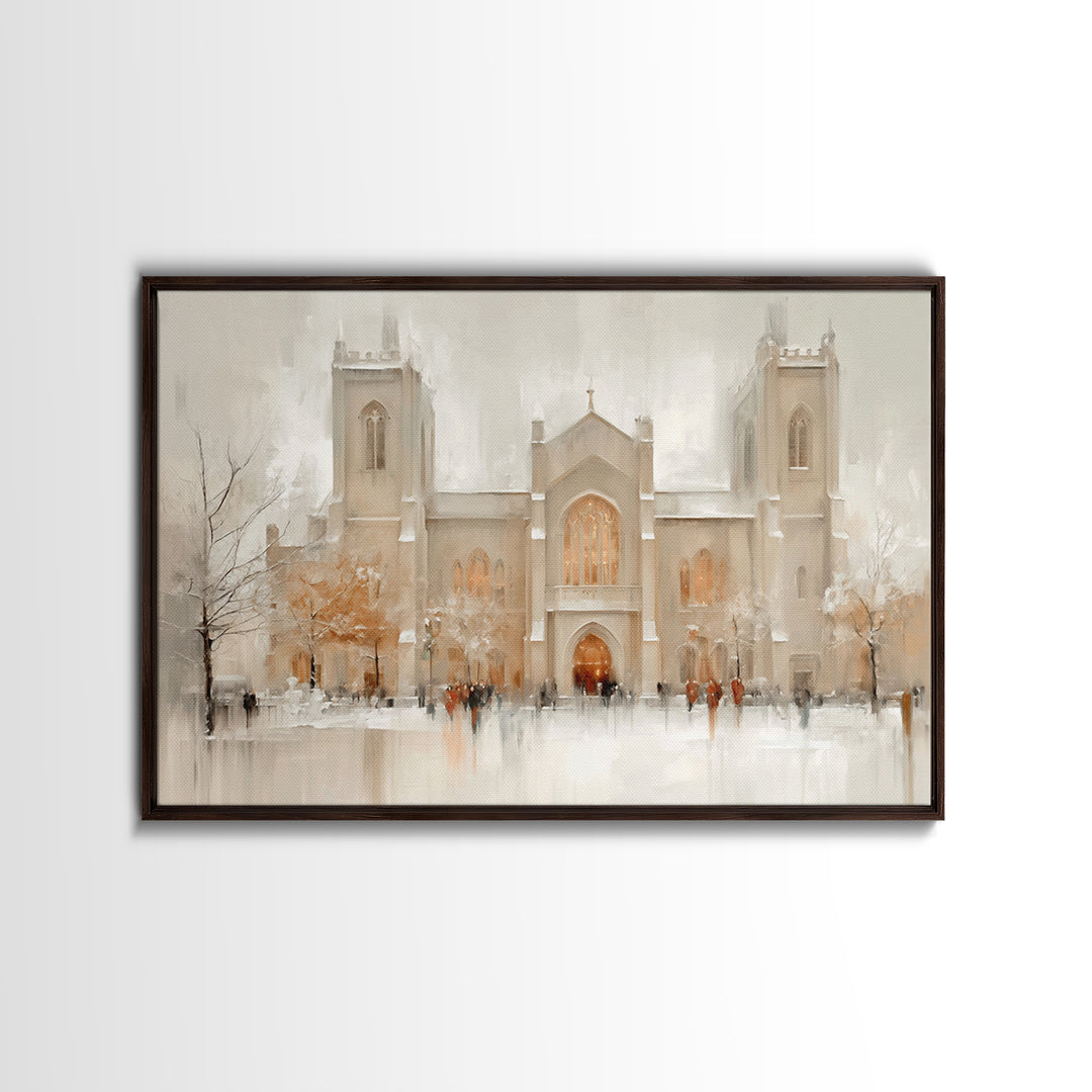 Snowlit Cathedral Eve – Framed Canvas Print – Christmas Wall Art – Christian Christmas Art – Christian Art Canvas – Framed Christmas Art –