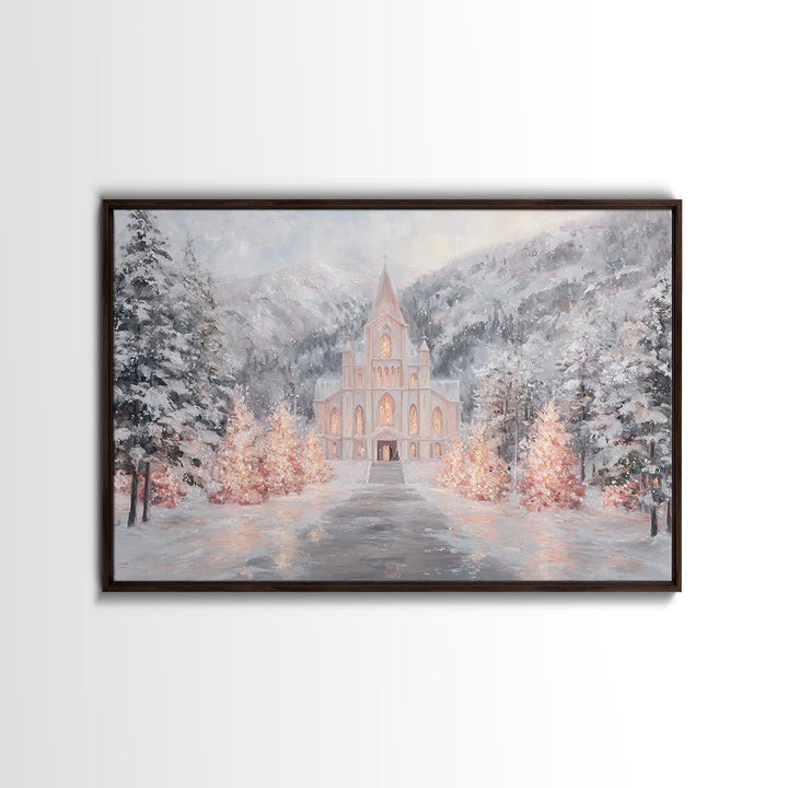 Mountain Chapel Light, Framed Canvas Print, Christmas Wall Art, Christian Art Canvas, Framed Christmas Art, Christian Christmas Art, Christ