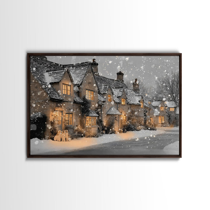 Christmas Cottage Glow | Framed Canvas Print | Framed Christmas Art | Christmas Wall Art | Christian Christmas Art | Christmas Art Prints |