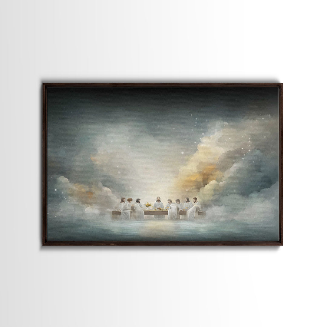 Midnight Chapel Supper, Framed Canvas Print, Christian Wall Art, Vintage Christian Art, Jesus Painting, Christian Art Canvas, Christian Chr