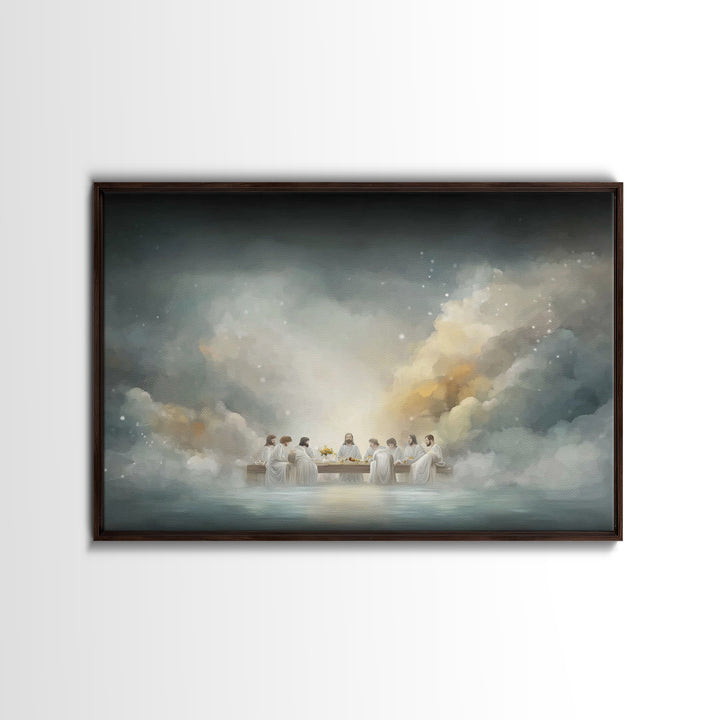 Midnight Chapel Supper, Framed Canvas Print, Christian Wall Art, Vintage Christian Art, Jesus Painting, Christian Art Canvas, Christian Chr