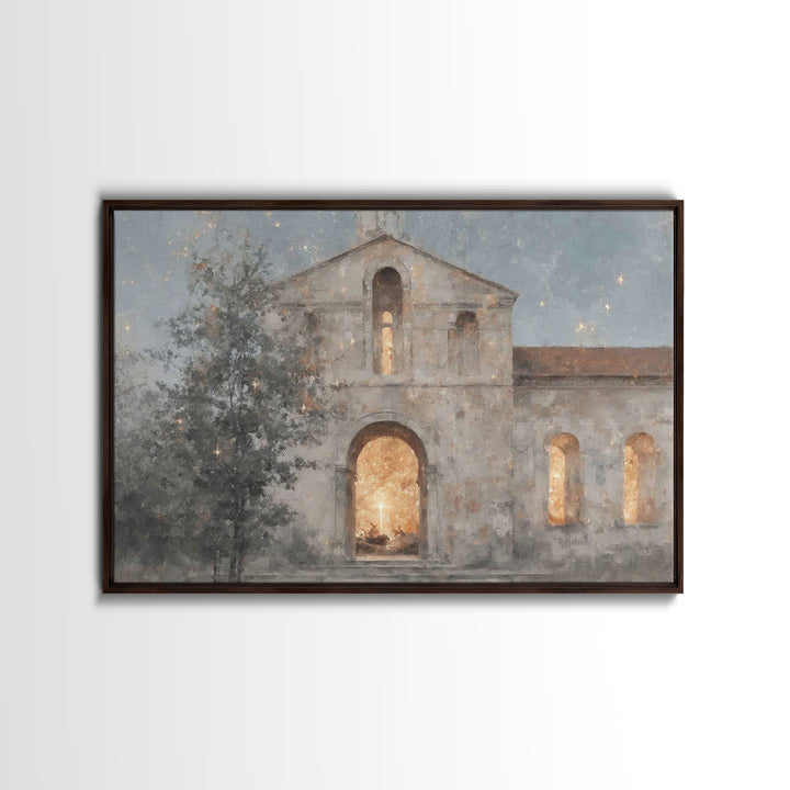 Starry Chapel Glow – Framed Canvas Print – Christian Wall Art – Christian Art Canvas – Christmas Art – Christian Christmas Decor – Jesus Ch