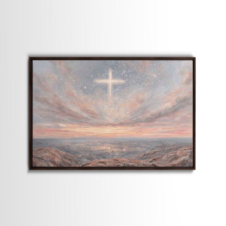 Heaven’s Cross Light – Framed Canvas Print – Christian Wall Art – Christian Art Canvas – Christmas Art – Christian Christmas Art – Subtle C