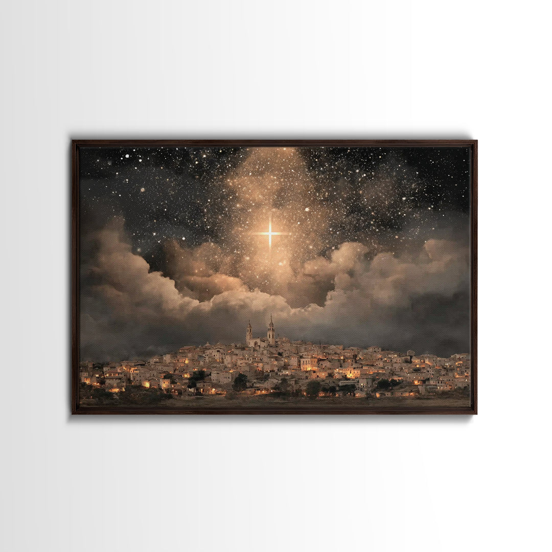 Star Over The City, Framed Canvas Print, Christian Wall Art, Christmas Art, Christian Art Canvas, Christian Christmas Art, Christian Gift I