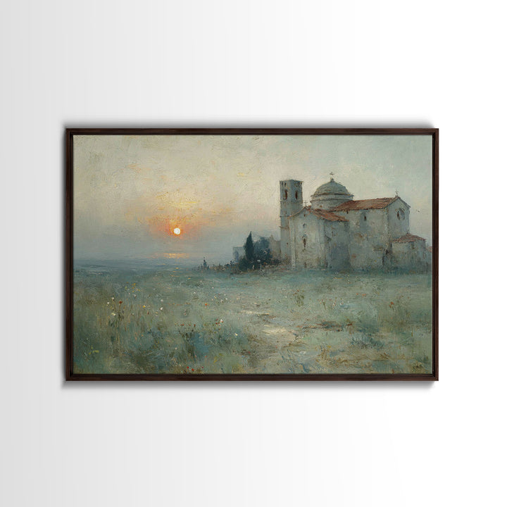 Sunrise By The Chapel – Framed Canvas Print – Christian Wall Art – Christian Art Canvas – Vintage Christian Art – Christian Art Prints – Ch