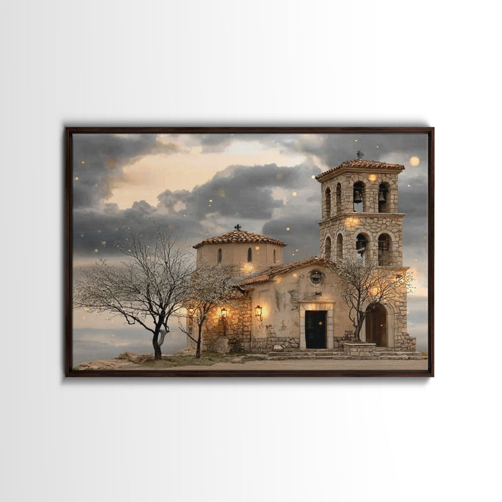 Stone Chapel Glow | Framed Canvas Print | Christian Wall Art | Christian Art Canvas | Vintage Christian Art | Christmas Art | Christian Chr