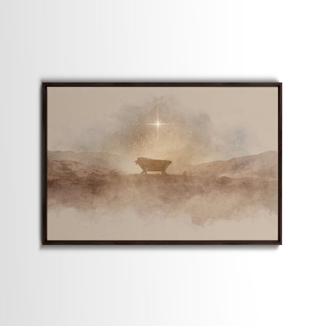 Desert Cradle Light | Framed Canvas Print | Christian Wall Art | Christian Art Canvas | Christmas Art | Christian Christmas Art | Christmas