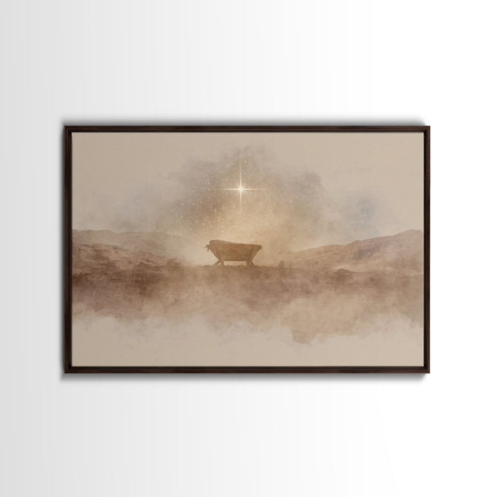 Desert Cradle Light | Framed Canvas Print | Christian Wall Art | Christian Art Canvas | Christmas Art | Christian Christmas Art | Christmas