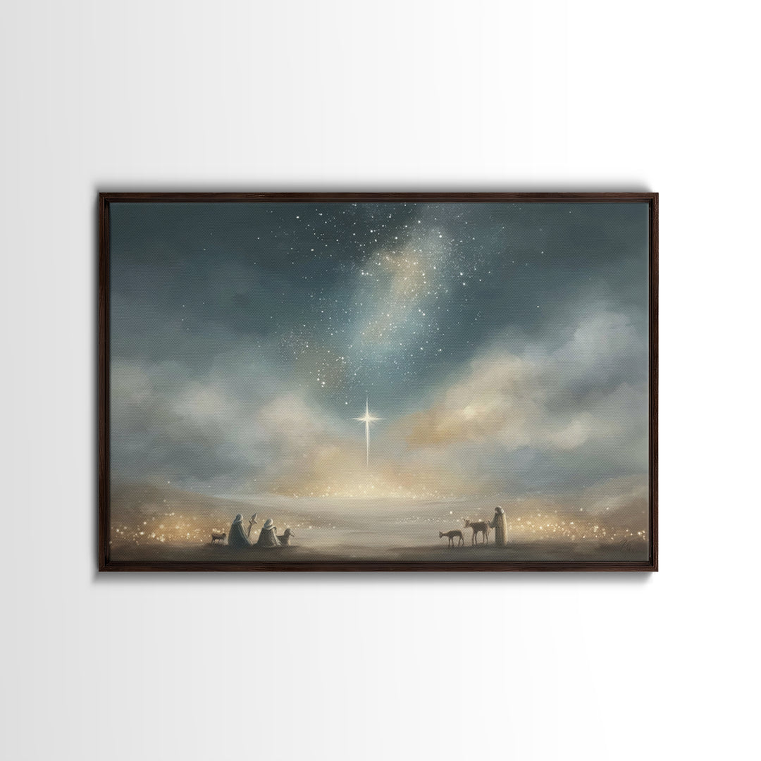 Bethlehem Star Glow, Framed Canvas Print, Christmas Wall Art, Christian Christmas Art, Christian Art Canvas, Moody Christmas Art, Christian