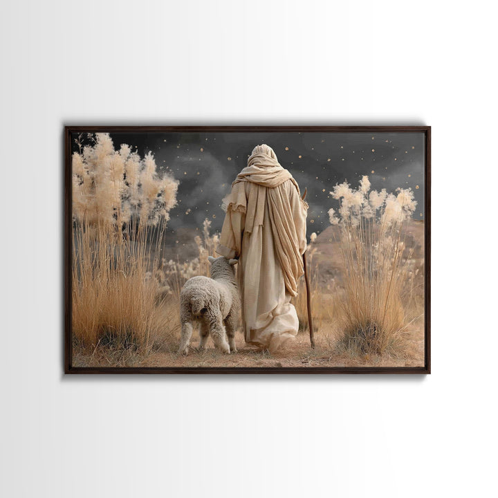 Silent Shepherd Walk – Framed Canvas Print – Christian Art Canvas – Jesus Painting – Christian Decor – Subtle Christian Art – Christian Wal