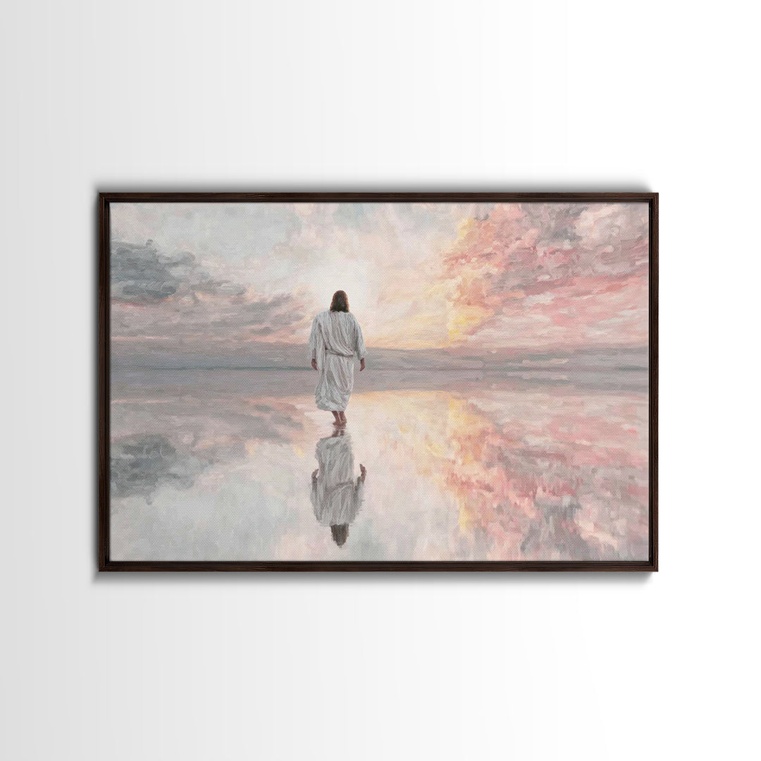 Heavenly Shore Walk - Framed Canvas Print - Christian Art Canvas - Christian Wall Art - Jesus Painting - Christian Gift Ideas - Modern Chri