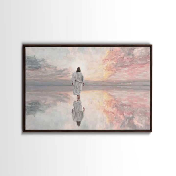 Heavenly Shore Walk - Framed Canvas Print - Christian Art Canvas - Christian Wall Art - Jesus Painting - Christian Gift Ideas - Modern Chri