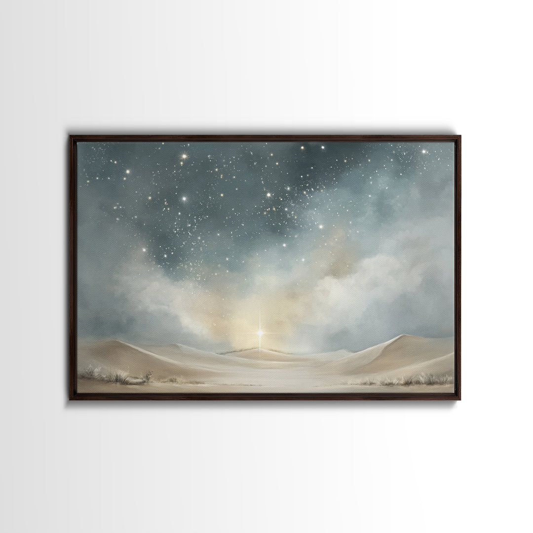 Holy Desert Light, Framed Canvas Print, Christian Art Print, Christian Christmas Art, Christian Wall Art, Jesus Painting, Christmas Decor,
