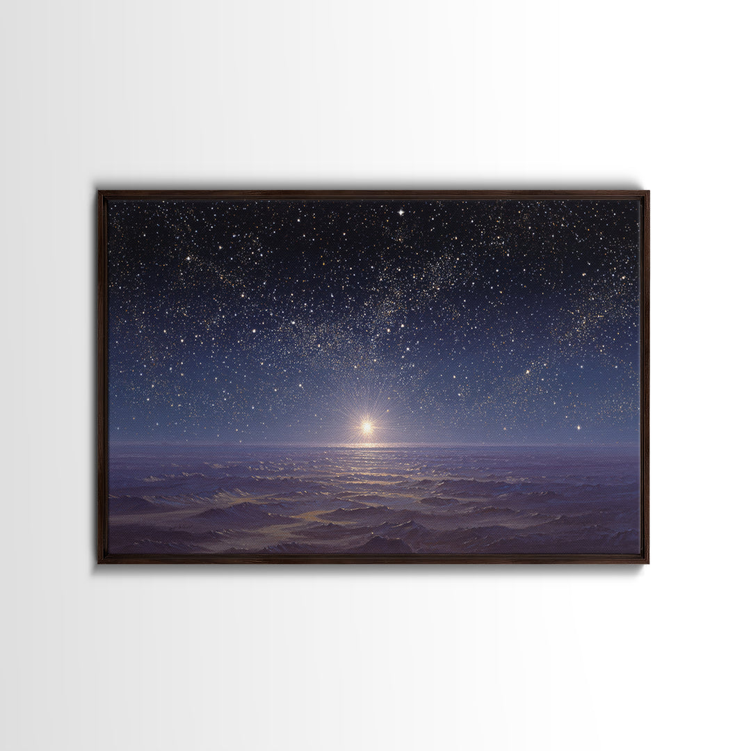 Heavenly Night Glow, Framed Canvas Print, Christian Wall Art, Christmas Canvas Wall Art, Christian Art Painting, Christmas Art Work, Christ
