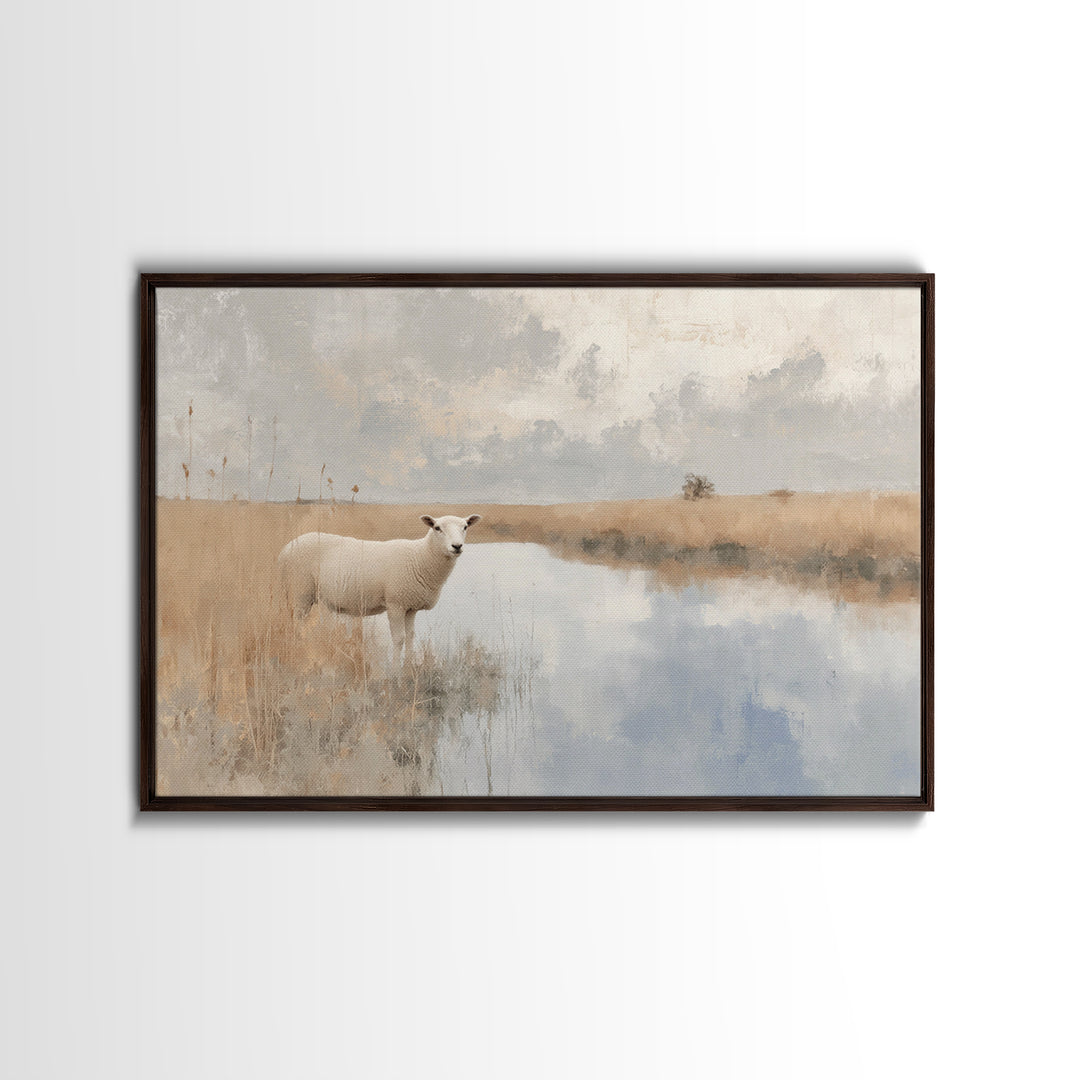 Quiet Shepherd Lamb - Framed Canvas Print - Christian Wall Art - Christian Art Canvas - Christian Painting - Subtle Christian Art