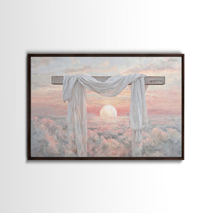 Risen Dawn Cross - Framed Canvas Print - Christian Art Canvas - Christian Wall Art - Christian Christmas Art - Christian Painting