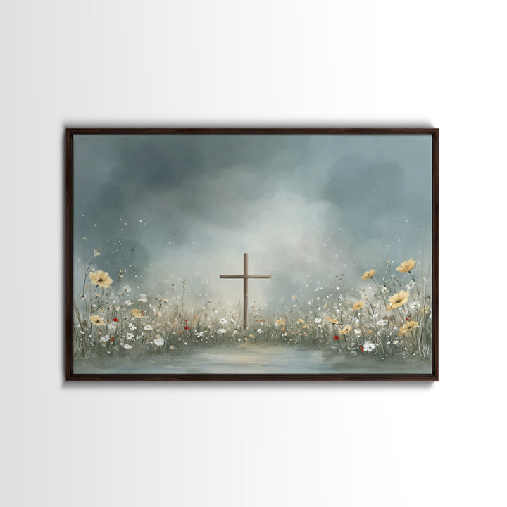 Blooming Cross Light, Framed Canvas Print, Christian Art Canvas, Christian Wall Art, Modern Christian Art, Christian Painting
