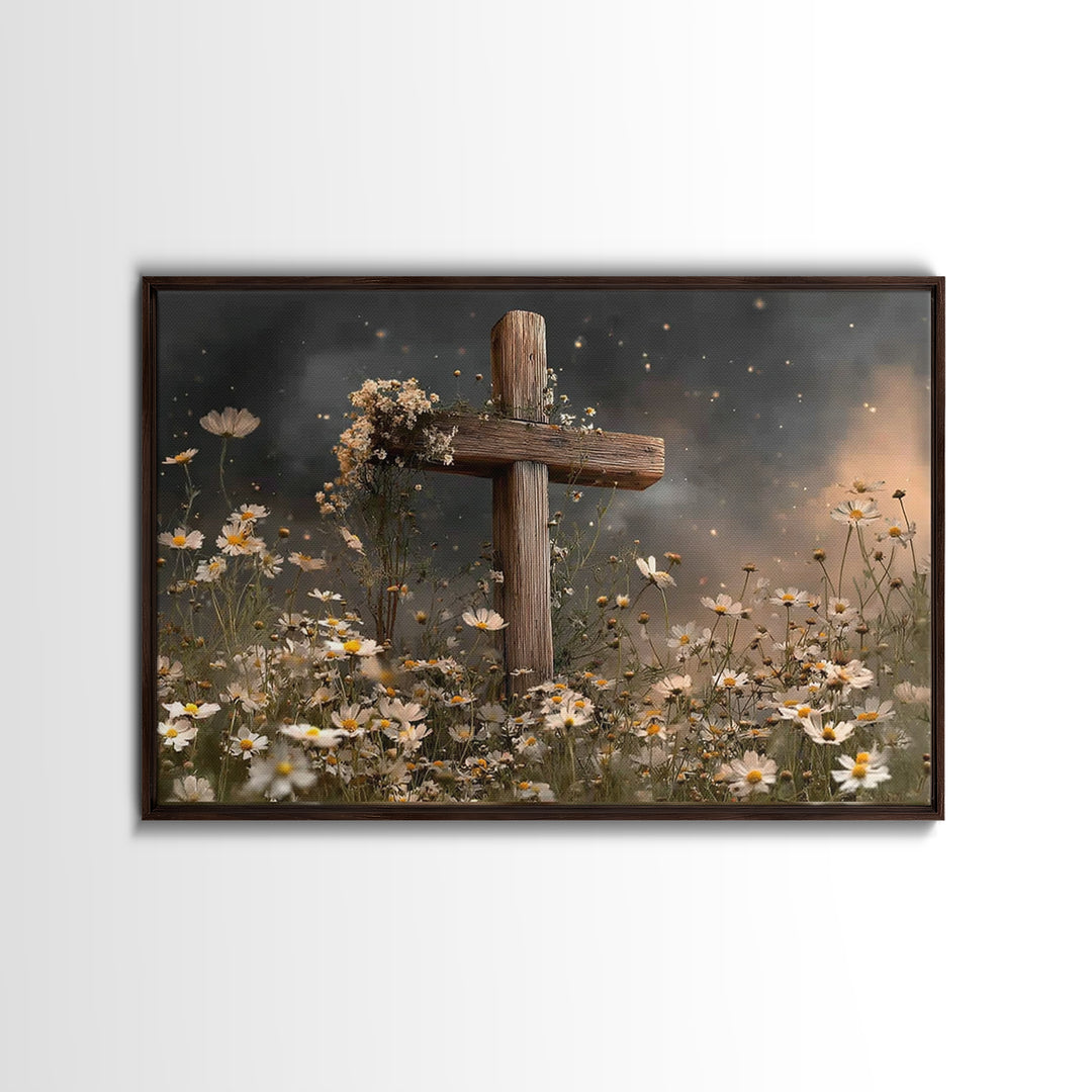 Evening Cross Glory | Framed Canvas Print | Christian Wall Art | Christian Painting | Moody Christian Art | Christian Art Canvas