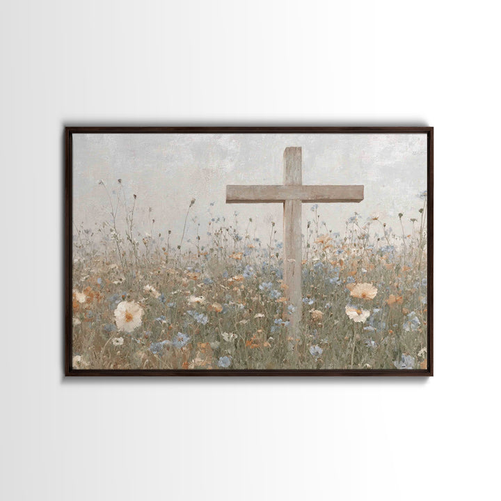 Spring Cross Mercy, Framed Canvas Print, Christian Art Canvas, Christian Painting, Subtle Christian Art, Christian Wall Art