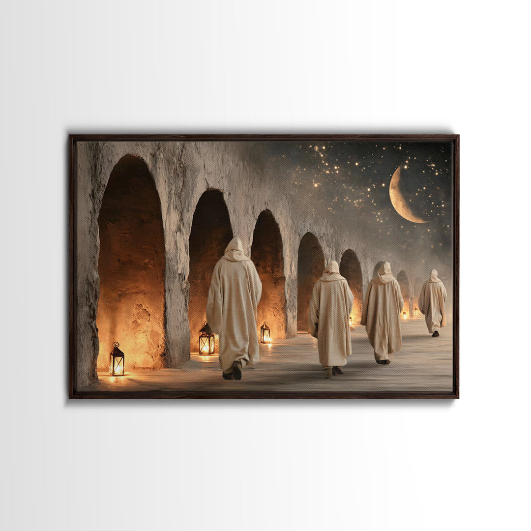 Midnight Pilgrims | Framed Canvas Print | Christian Painting | Christian Wall Art | Christian Decor | Christian Art Canvas | Christmas Art