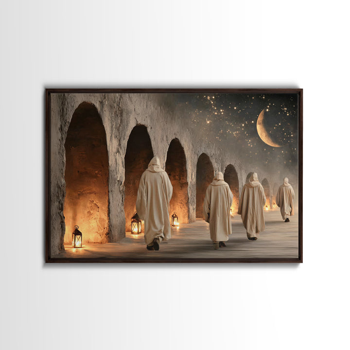 Midnight Pilgrims | Framed Canvas Print | Christian Painting | Christian Wall Art | Christian Decor | Christian Art Canvas | Christmas Art