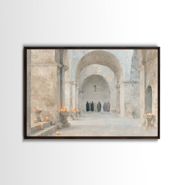 Cloistered Prayer | Framed Canvas Print | Christian Art Canvas | Christian Decor | Christian Wall Art | Christian Painting | Christmas Art