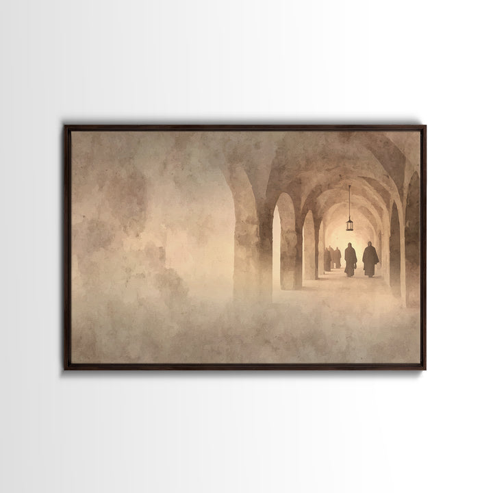Monastery Path | Framed Canvas Print | Christmas Art | Christian Art Canvas | Christian Wall Art | Christian Painting | Christian Decor