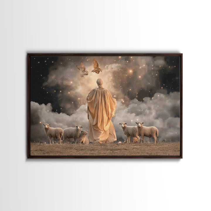 Shepherd’s Light – Framed Canvas Print – Christian Art Canvas – Christian Wall Art – Jesus Painting – Christmas Art – Christian Christmas D