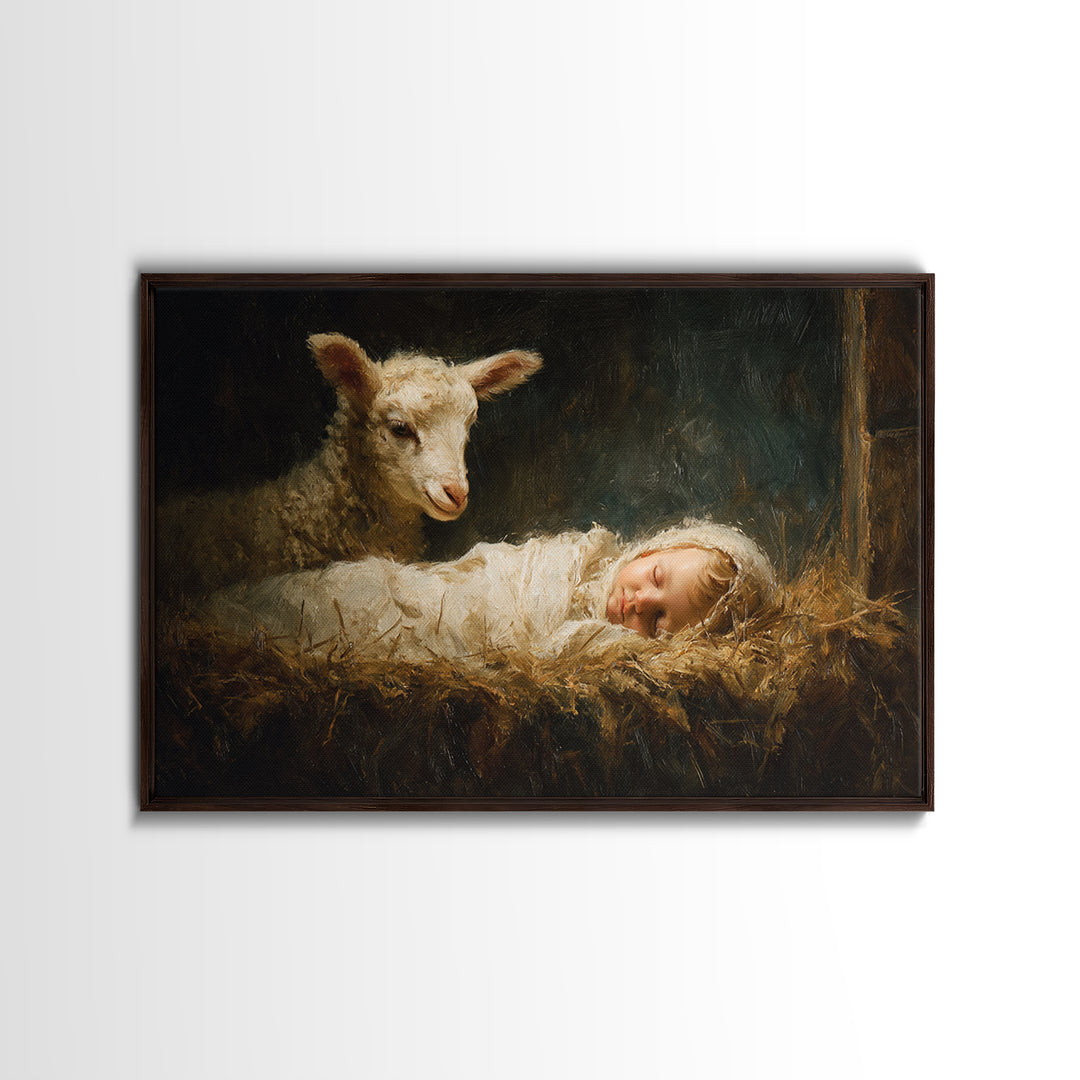 Pure Manger Calm | Framed Canvas Print | Christian Art Canvas | Christmas Wall Art | Christian Christmas Art | Jesus Painting | Christian G