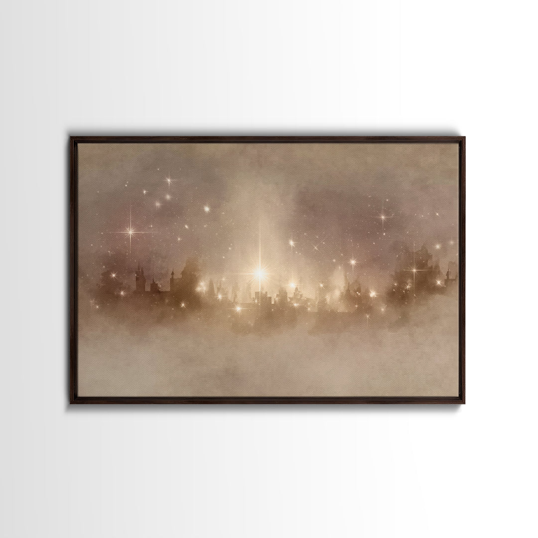 City Of Light – Framed Canvas Print – Christmas Art Prints – Christian Christmas Art – Christian Art Canvas – White Christmas Art – Christi