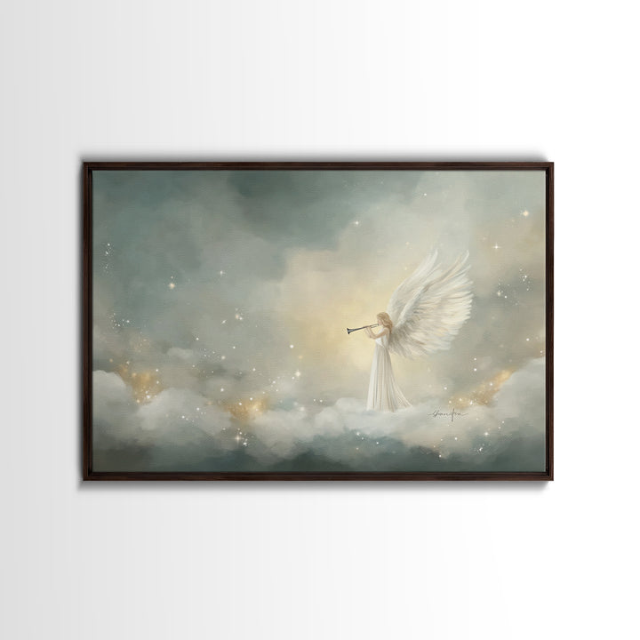 Heavenly Announcer – Framed Canvas Print – Christian Wall Art – Christian Art Canvas – Christmas Art – Christian Christmas Art – Christian