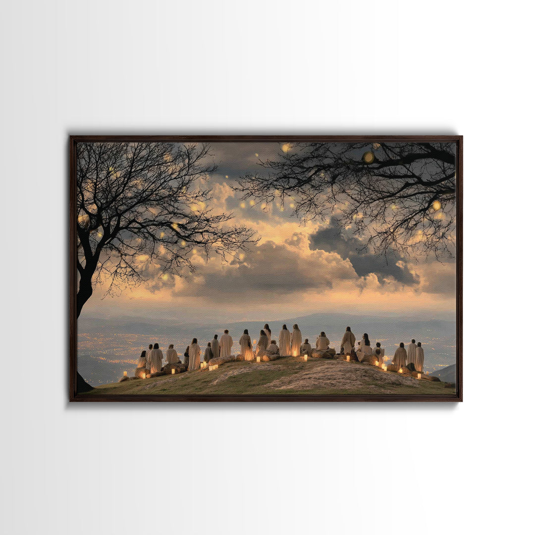 Gathered at Dawn – Framed Canvas Print – Christian Christmas Art – Christian Wall Art – Christian Art Canvas – Christmas Art – Christian Pa