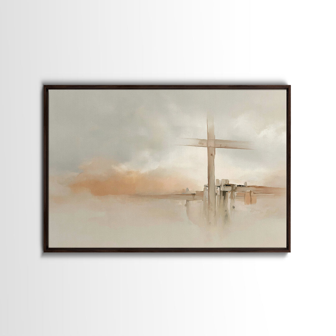 Quiet Hill Cross | Framed Canvas Print | Christian Wall Art | Christian Art Canvas | Minimalist Christian Art | Christian Decor