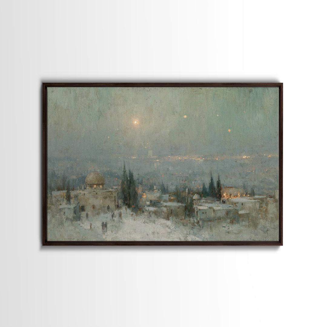 Holy Night Peace – Framed Canvas Print – Christian Christmas Art – Christian Art Canvas – Vintage Christian Art – Christmas Wall Art – Chri
