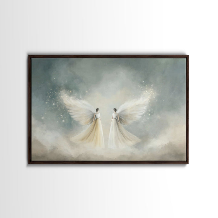 Angelic Companions, Framed Canvas Print, Christian Art Print, Christian Christmas Art, Christian Wall Art, Modern Christian Art